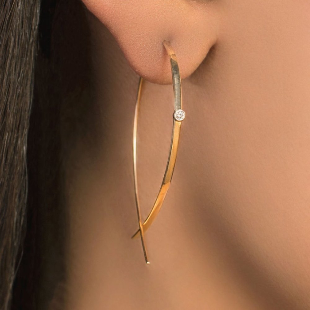 Lana LARGE 14K Yellow Gold Hoops Flat Upside Down Diamond